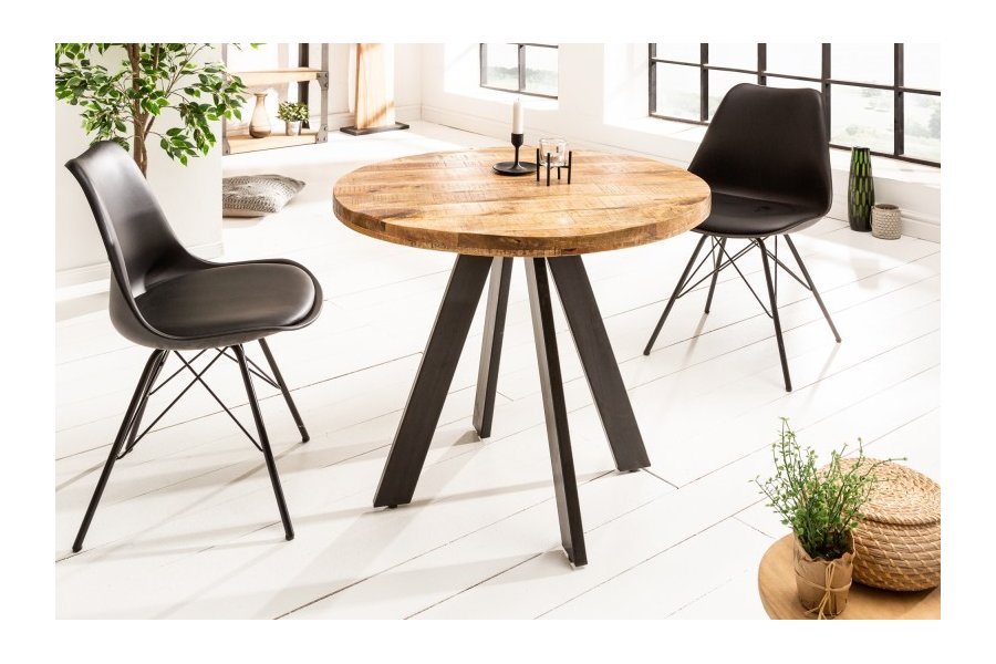 Table à manger 80cm haute de style industriel coloris naturel en bois massif et métal