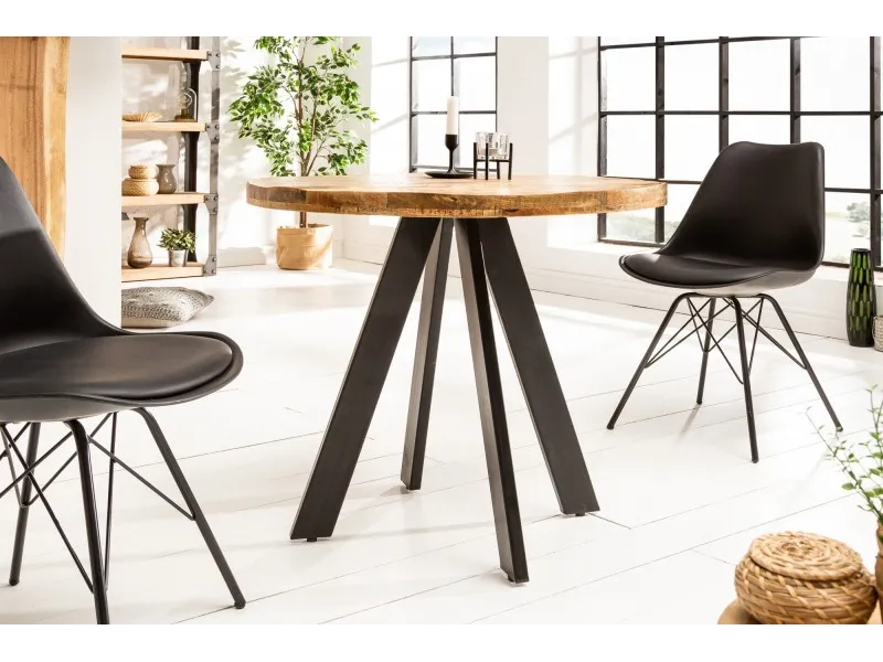 Table à manger 80cm haute de style industriel coloris naturel en bois massif et métal