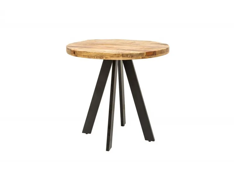 Table à manger 80cm haute de style industriel coloris naturel en bois massif et métal