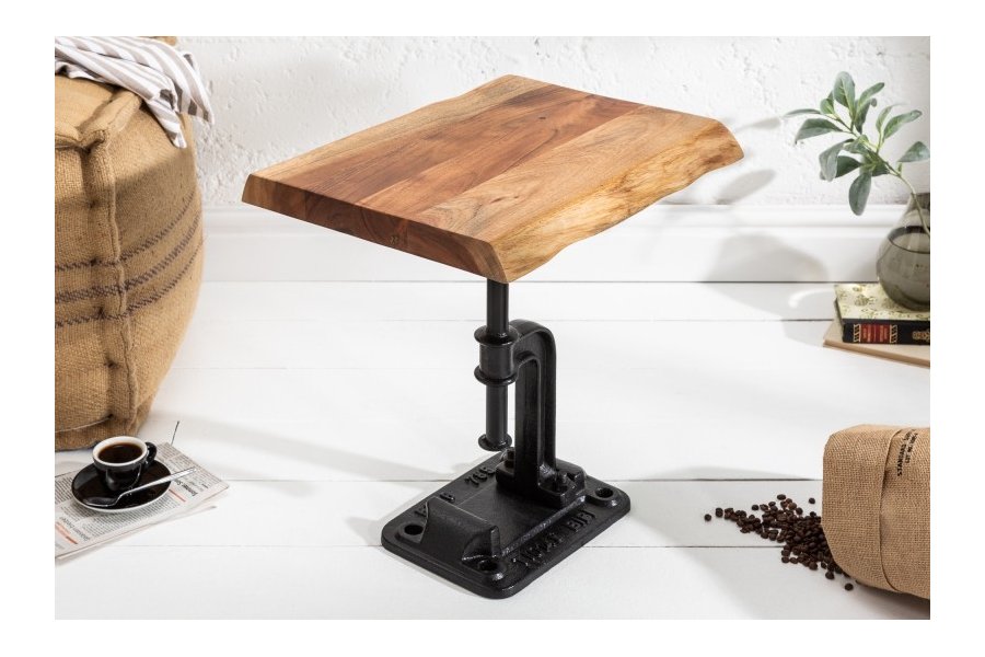 Table d'appoint design industriel coloris naturel et noir en bois massif et métal