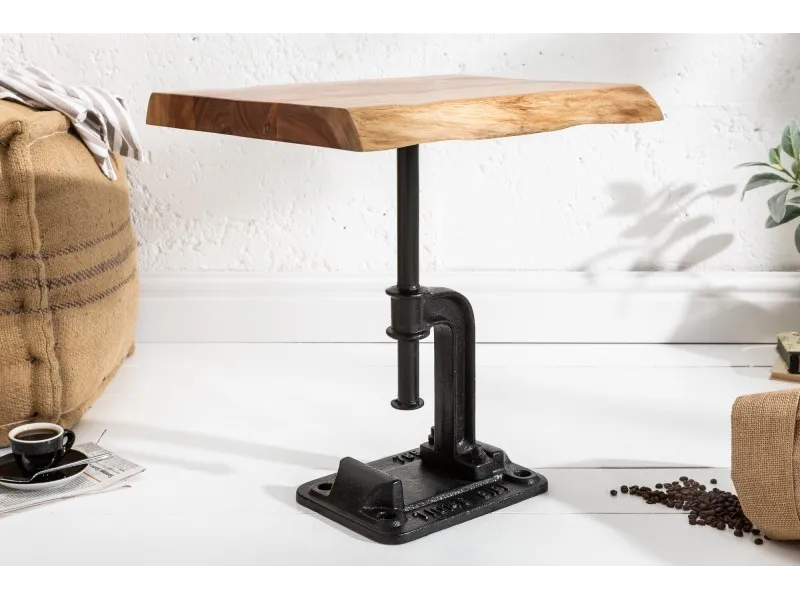 Table d'appoint design industriel coloris naturel et noir en bois massif et métal