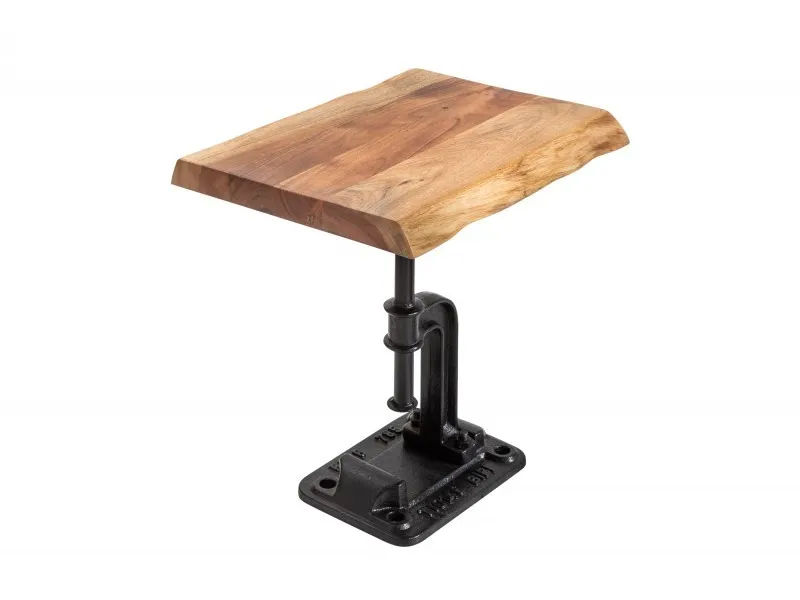 Table d'appoint design industriel coloris naturel et noir en bois massif et métal