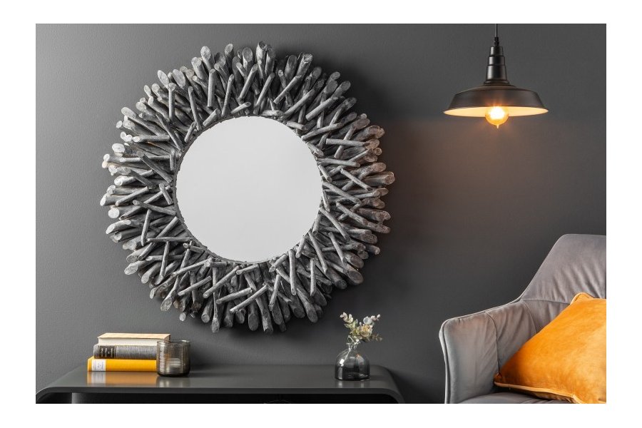 Miroir design naturel en bois flotté de couleur gris