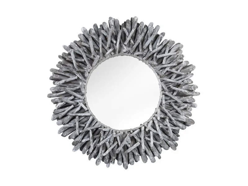 Miroir design naturel en bois flotté de couleur gris
