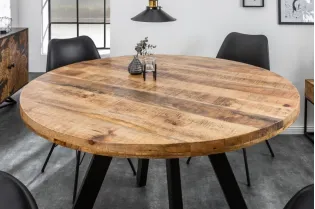 Table à manger design rond de 120 cm coloris naturel et noir en bois massif et métal 2