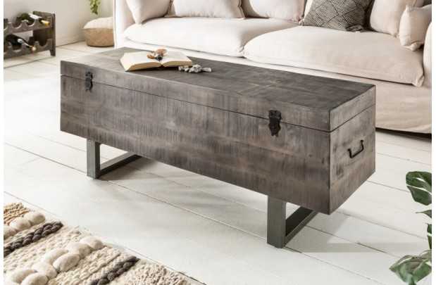 Banc coffre de 115cm en bois massif coloris gris