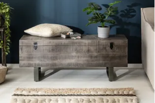 Banc coffre de 115cm en bois massif coloris gris 2