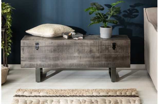 Banc coffre de 115cm en bois massif coloris gris