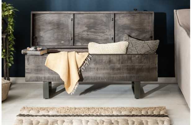 Banc coffre de 115cm en bois massif coloris gris
