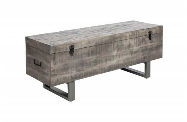 Banc coffre de 115cm en bois massif coloris gris