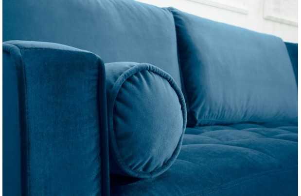 Canapé d'angle en velours coloris bleu 260cm (MONTABLE À GAUCHE + À DROITE)