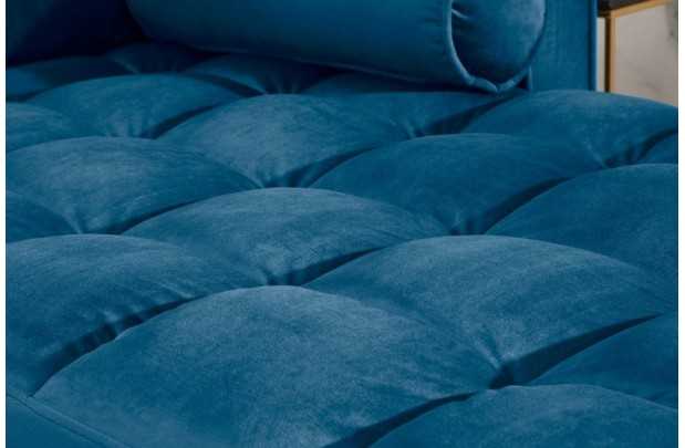Canapé d'angle en velours coloris bleu 260cm (MONTABLE À GAUCHE + À DROITE)