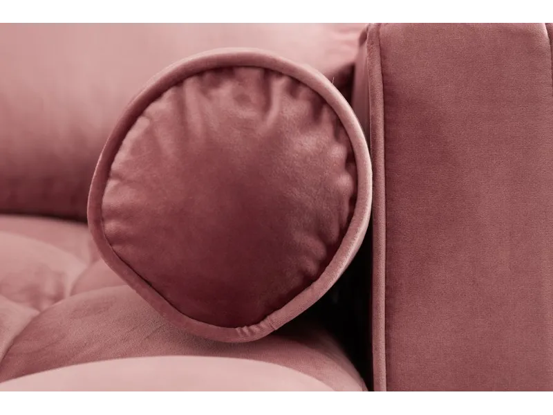 Canapé d'angle en velours coloris rose pastel 260cm (Montable à gauche + à droite)