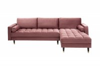 Canapé d'angle en velours coloris rose pastel 260cm (Montable à gauche + à droite)