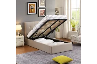 Lit coffre moderne de 90 x 200 cm en tissu coloris beige 2