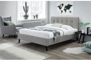 Lit adulte moderne de 160 x 200 cm en tissu beige