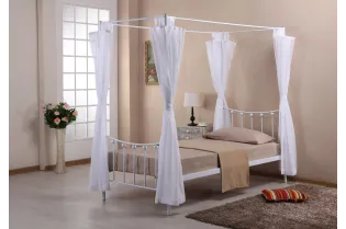 Lit une place en métal avec baldaquin de 90 x 200 cm en métal coloris blanc avec voilage blanc inclus