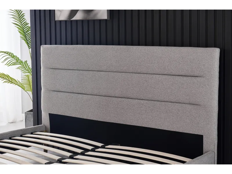 Lit moderne de 160 x 200 cm en tissu coloris gris