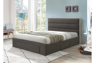 Lit design de 160 x 200 cm avec rangement en tissu coloris gris