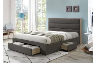 Lit design de 160 x 200 cm avec rangement en tissu coloris gris 2