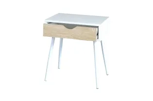 Table de chevet avec tiroir en MDF et métal coloris blanc et bois naturel 2
