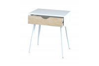 Table de chevet avec tiroir en MDF et métal coloris blanc et bois naturel