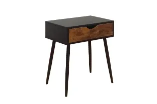 Table de chevet avec tiroir en MDF et métal coloris noir et bois foncé