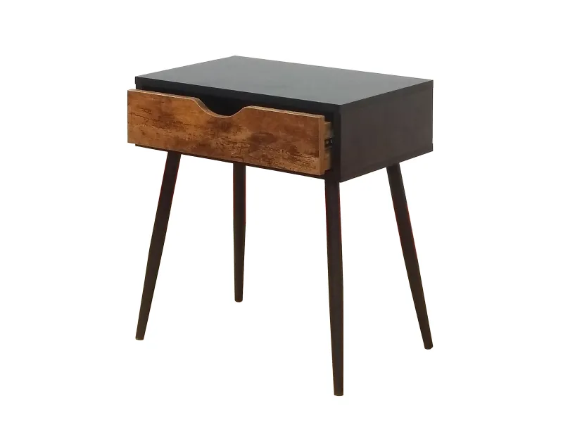 Table de chevet avec tiroir en MDF et métal coloris noir et bois foncé