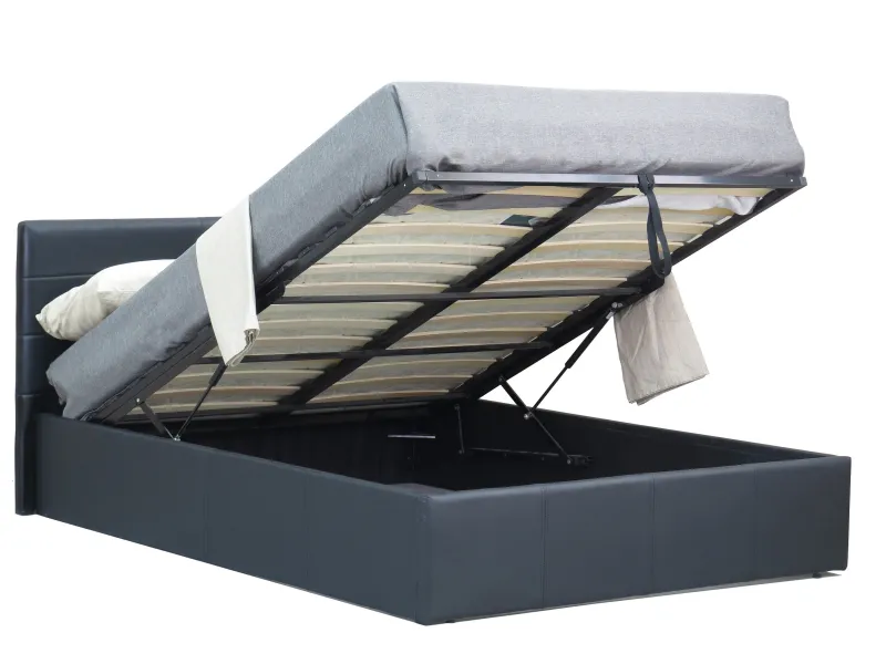 Lit coffre moderne de 160 x 200 cm en simili cuir coloris noir