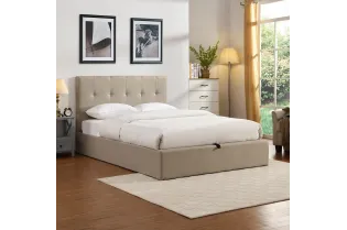 Lit coffre moderne de 160 x 200 cm en tissu coloris beige