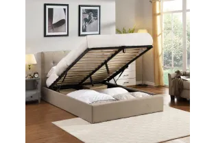 Lit coffre moderne de 160 x 200 cm en tissu coloris beige 2
