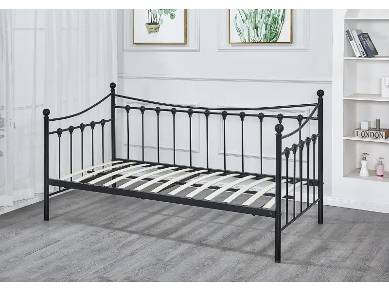 Lit banquette contemporain de 90 x 200 cm en métal coloris noir