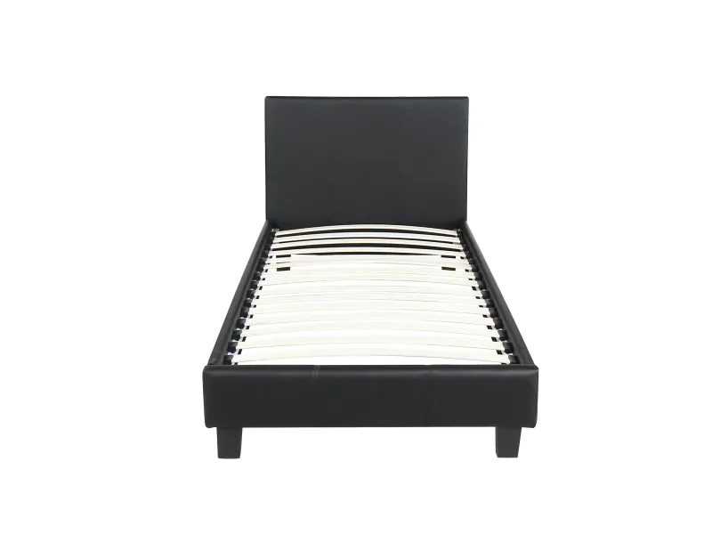 Lit moderne de 90 x 200 cm en simili cuir noir