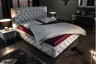 Lit design 180x200cm Chesterfield en velours coloris gris argent
