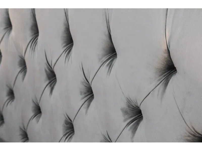 Lit design 180x200cm Chesterfield en velours coloris gris argent