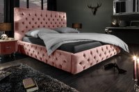 Lit design 160x200cm Chesterfield en velours coloris rose