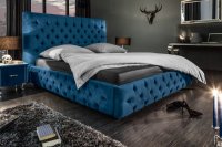 Lit design 180x200cm Chesterfield en velours coloris bleu