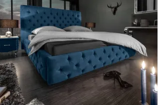 Lit design 180x200cm Chesterfield en velours coloris bleu 2