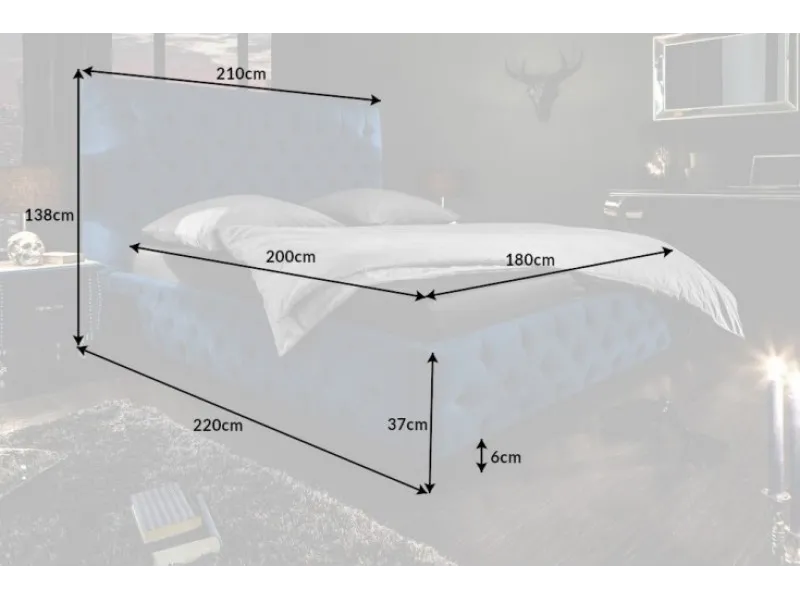 Lit design 180x200cm Chesterfield en velours coloris bleu