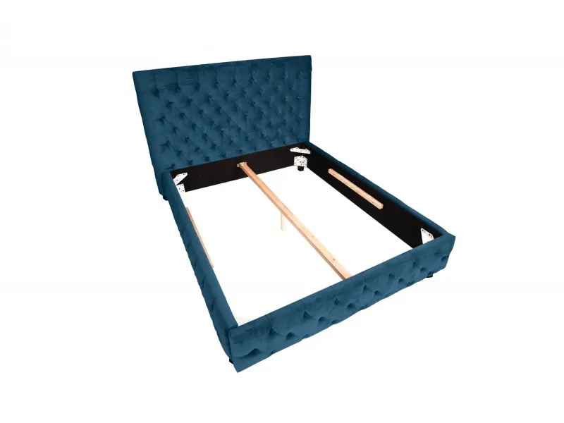 Lit design 160x200cm Chesterfield en velours coloris bleu