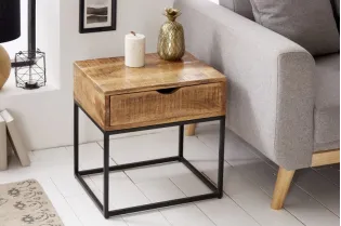 Table de chevet en bois massif style industriel 45cm