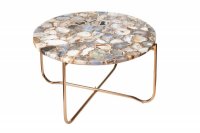 Table basse design ronde en agate multi-couleur avec piétement pliable en métal