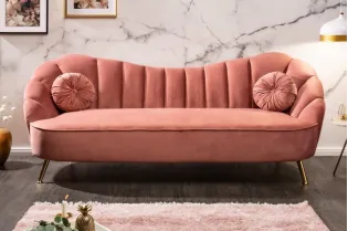 Canapé en velours style rétro coloris rose ancien 220cm 2