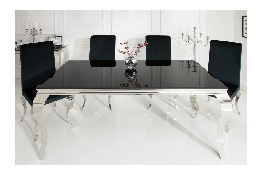 Table de salle à manger 180cm design baroque en noir et argent