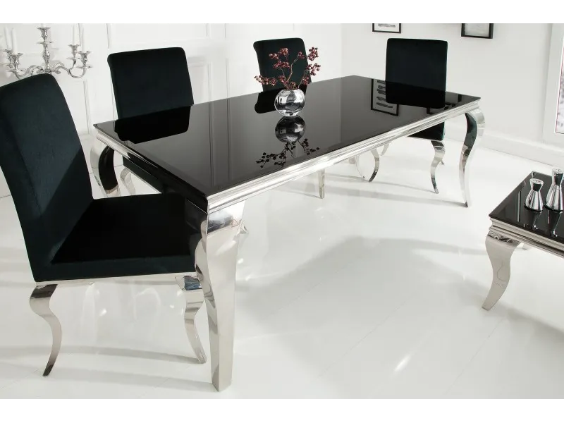 Table de salle à manger 180cm design baroque en noir et argent