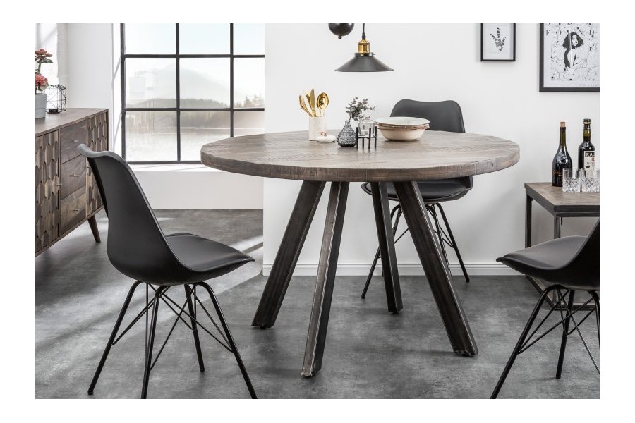 Table à manger design rond de 120 cm coloris gris en bois massif et métal