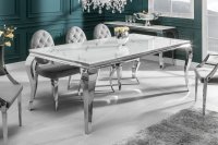 Table design BAROQUE 180cm en acier inoxydable et marbre argenté