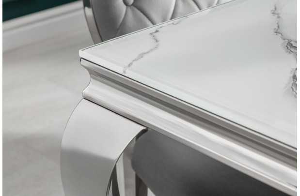 Table design BAROQUE 180cm en acier inoxydable et marbre argenté