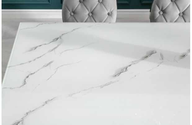 Table design BAROQUE 180cm en acier inoxydable et marbre argenté