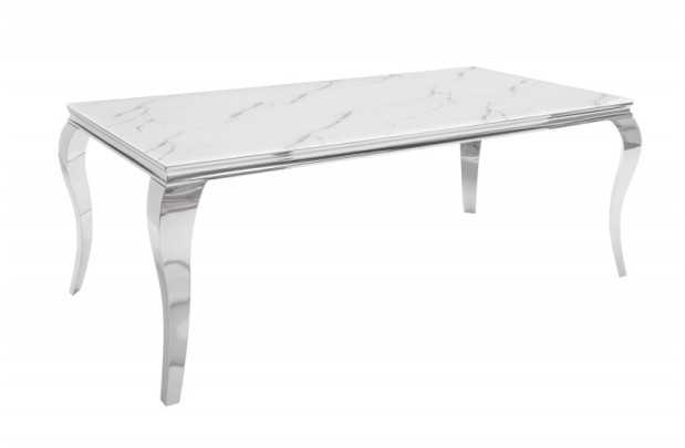 Table design BAROQUE 180cm en acier inoxydable et marbre argenté